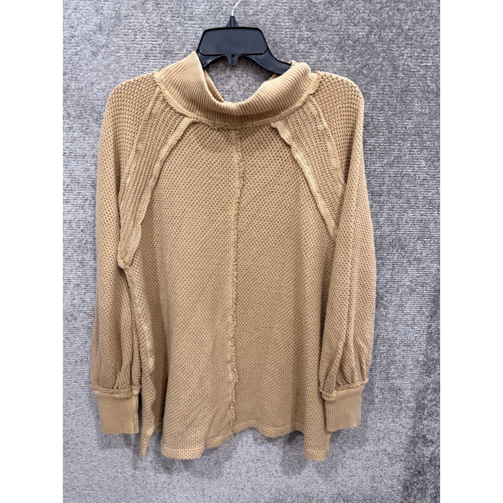 Free People Womens Sweater XS Tan Shes A W.OW. CAS Waffle Knit Mock Neck Tunic - Picture 9 of 10